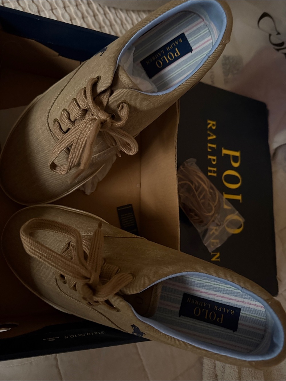 Polo by Ralph Lauren Men’s Khaki Canvas Lace-Up Sneakers